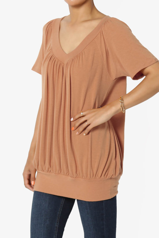 Rezume Shirred V-Neck Blouson Top BUTTER ORANGE_3