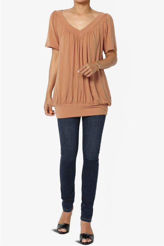 Rezume Shirred V-Neck Blouson Top BUTTER ORANGE_6