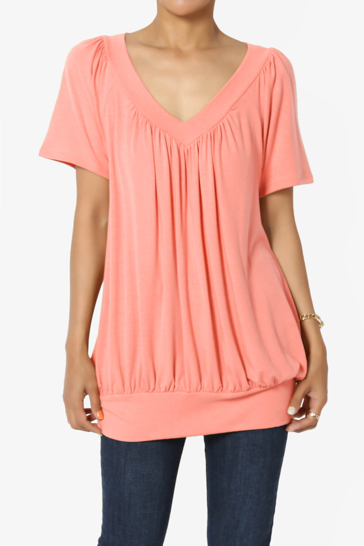 Rezume Shirred V-Neck Blouson Top CORAL_1