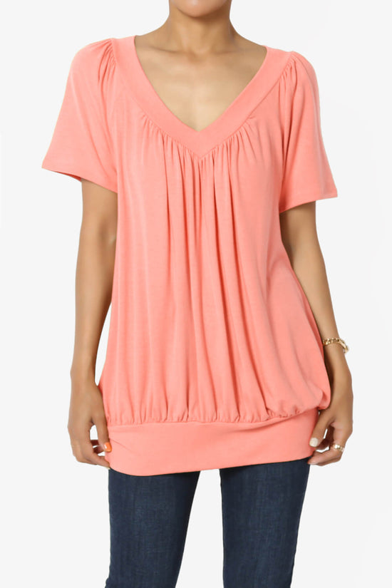 Rezume Shirred V-Neck Blouson Top CORAL_1
