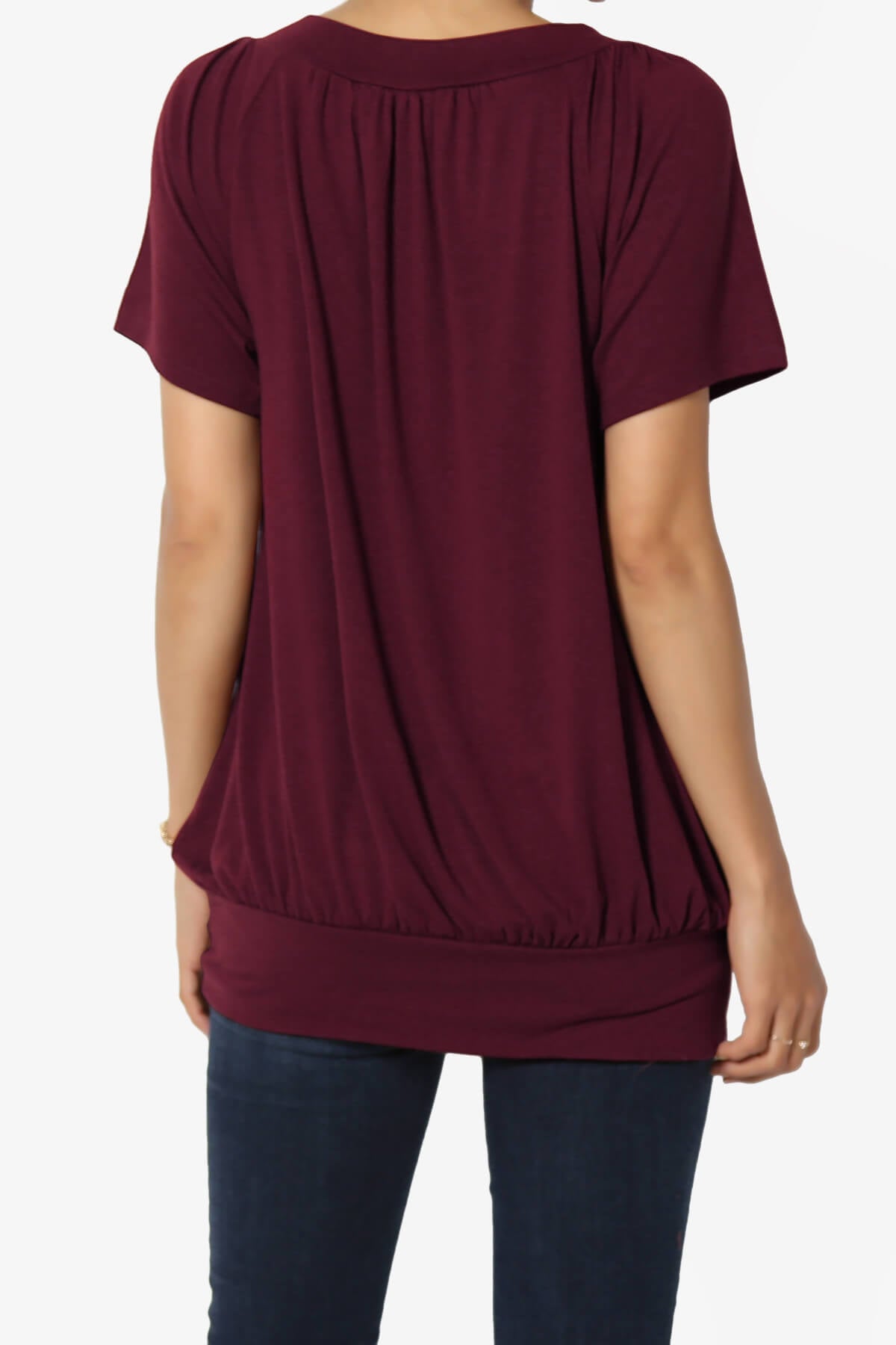 Rezume Shirred V-Neck Blouson Top DARK BURGUNDY_2