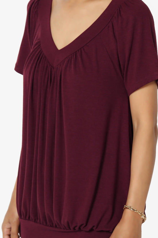 Rezume Shirred V-Neck Blouson Top DARK BURGUNDY_5