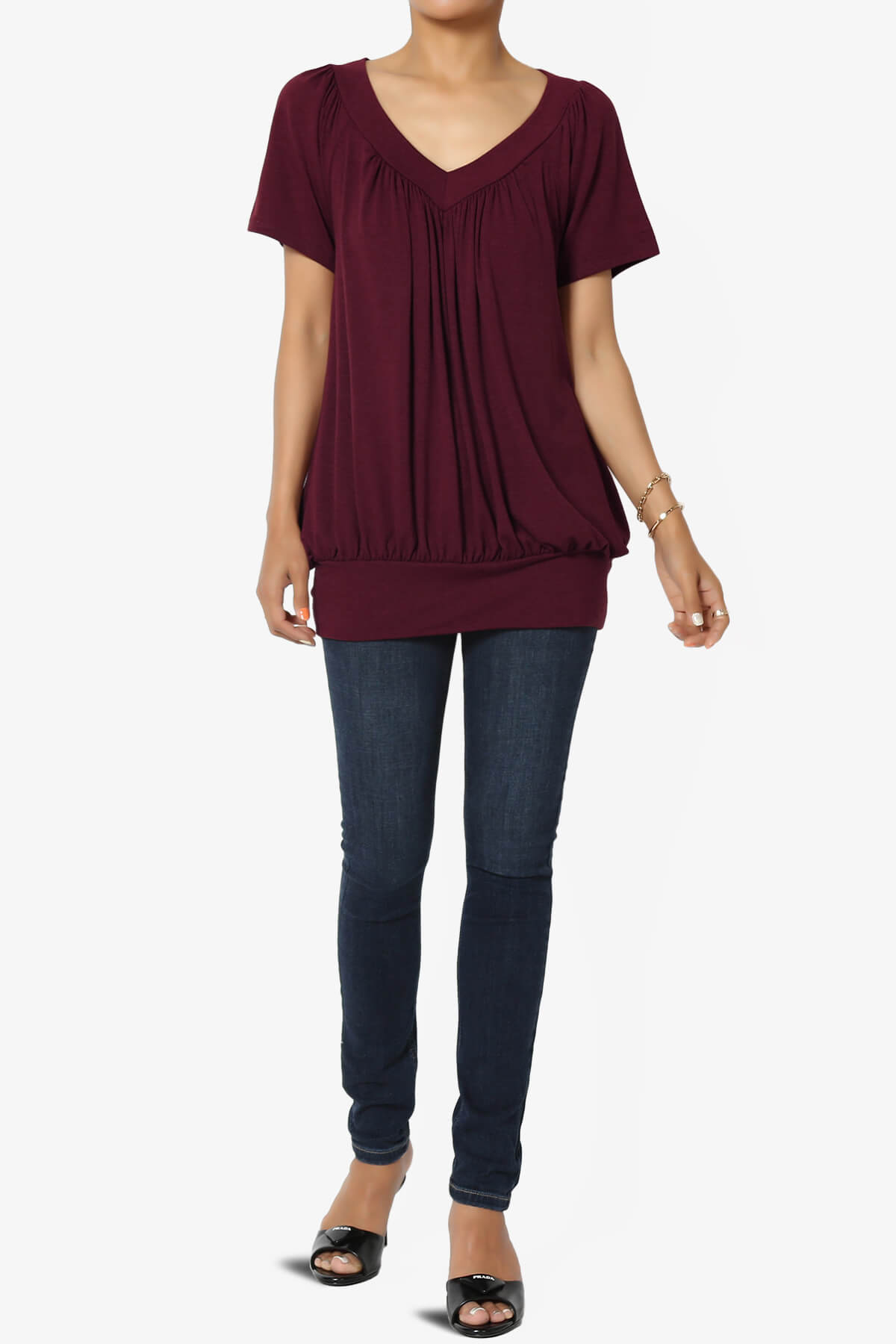 Rezume Shirred V-Neck Blouson Top DARK BURGUNDY_6
