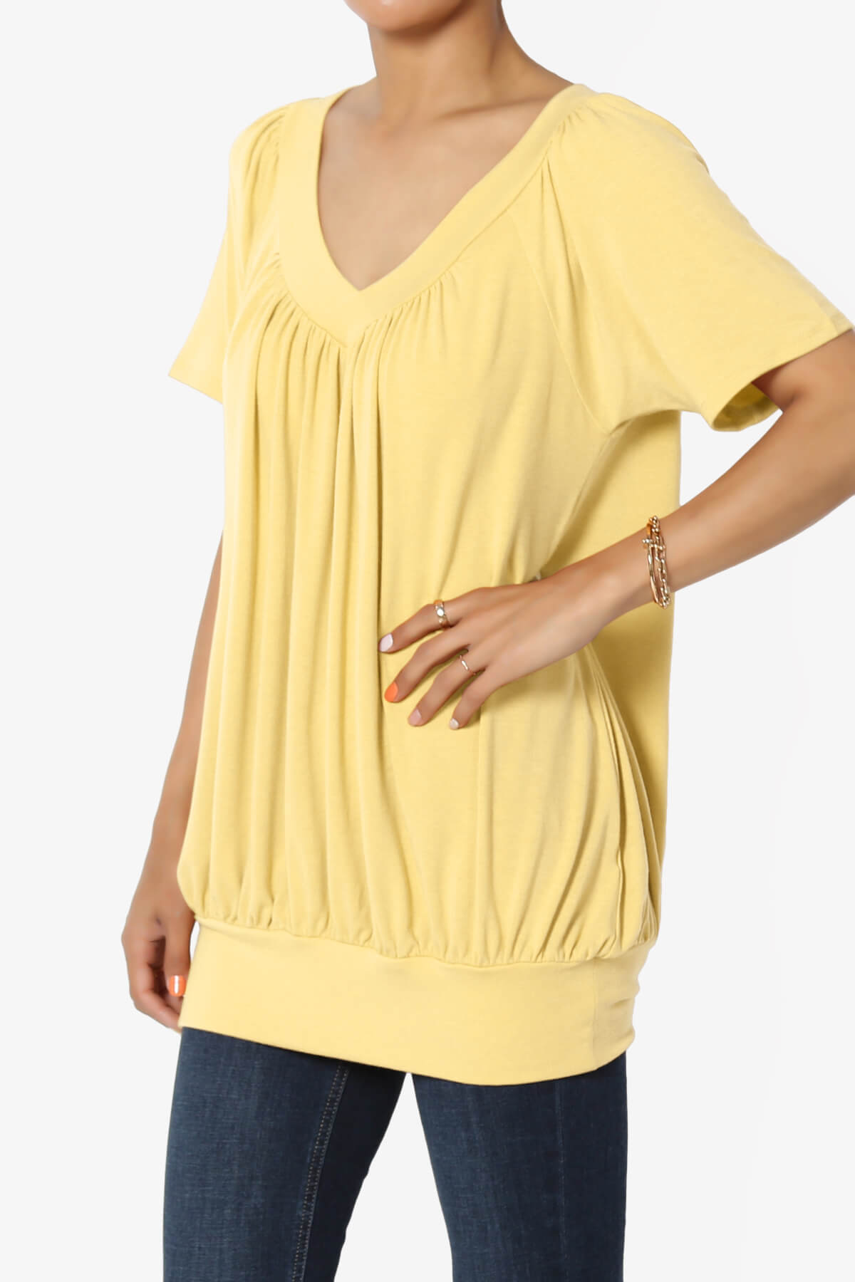 Rezume Shirred V-Neck Blouson Top DUSTY BANANA_3