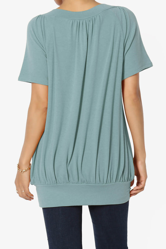 Rezume Shirred V-Neck Blouson Top DUSTY BLUE_2