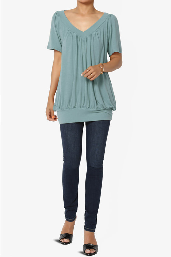 Rezume Shirred V-Neck Blouson Top DUSTY BLUE_6