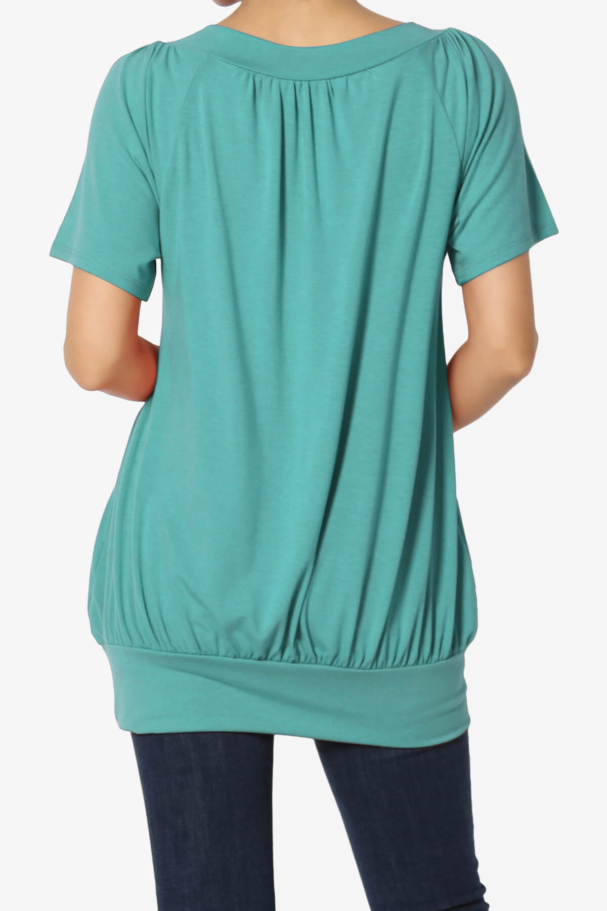 Rezume Shirred V-Neck Blouson Top DUSTY TEAL_2