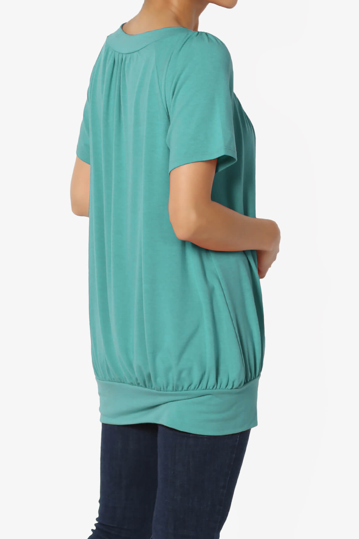 Rezume Shirred V-Neck Blouson Top DUSTY TEAL_4