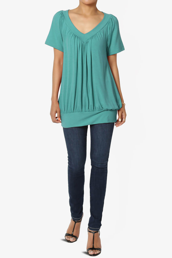 Rezume Shirred V-Neck Blouson Top DUSTY TEAL_6