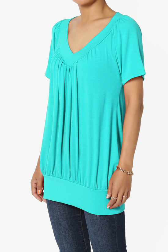 Rezume Shirred V-Neck Blouson Top ICE BLUE_3