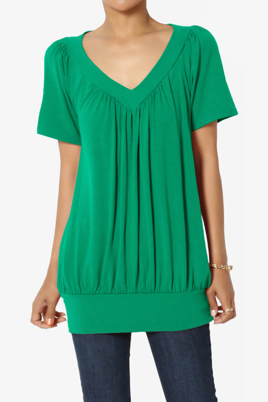 Rezume Shirred V-Neck Blouson Top KELLY GREEN_1