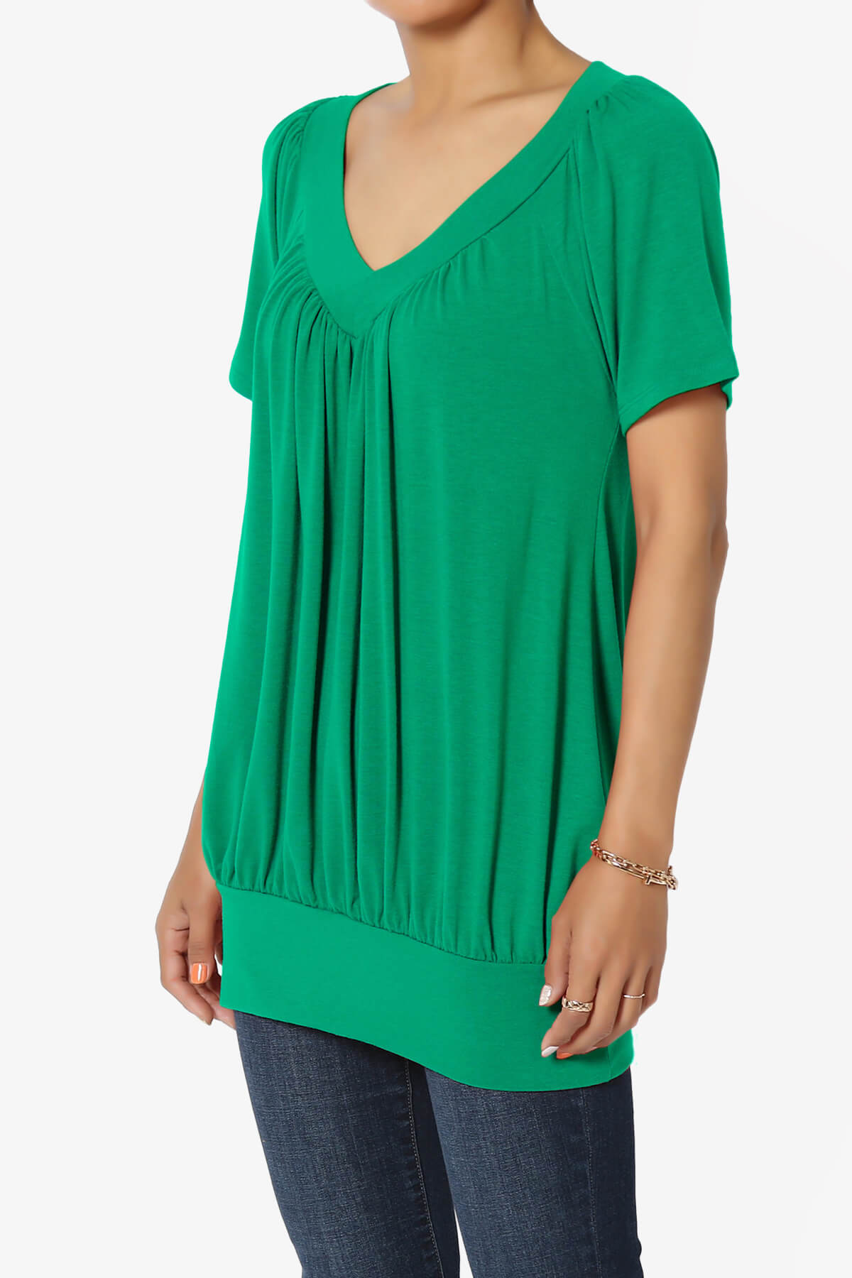 Rezume Shirred V-Neck Blouson Top KELLY GREEN_3