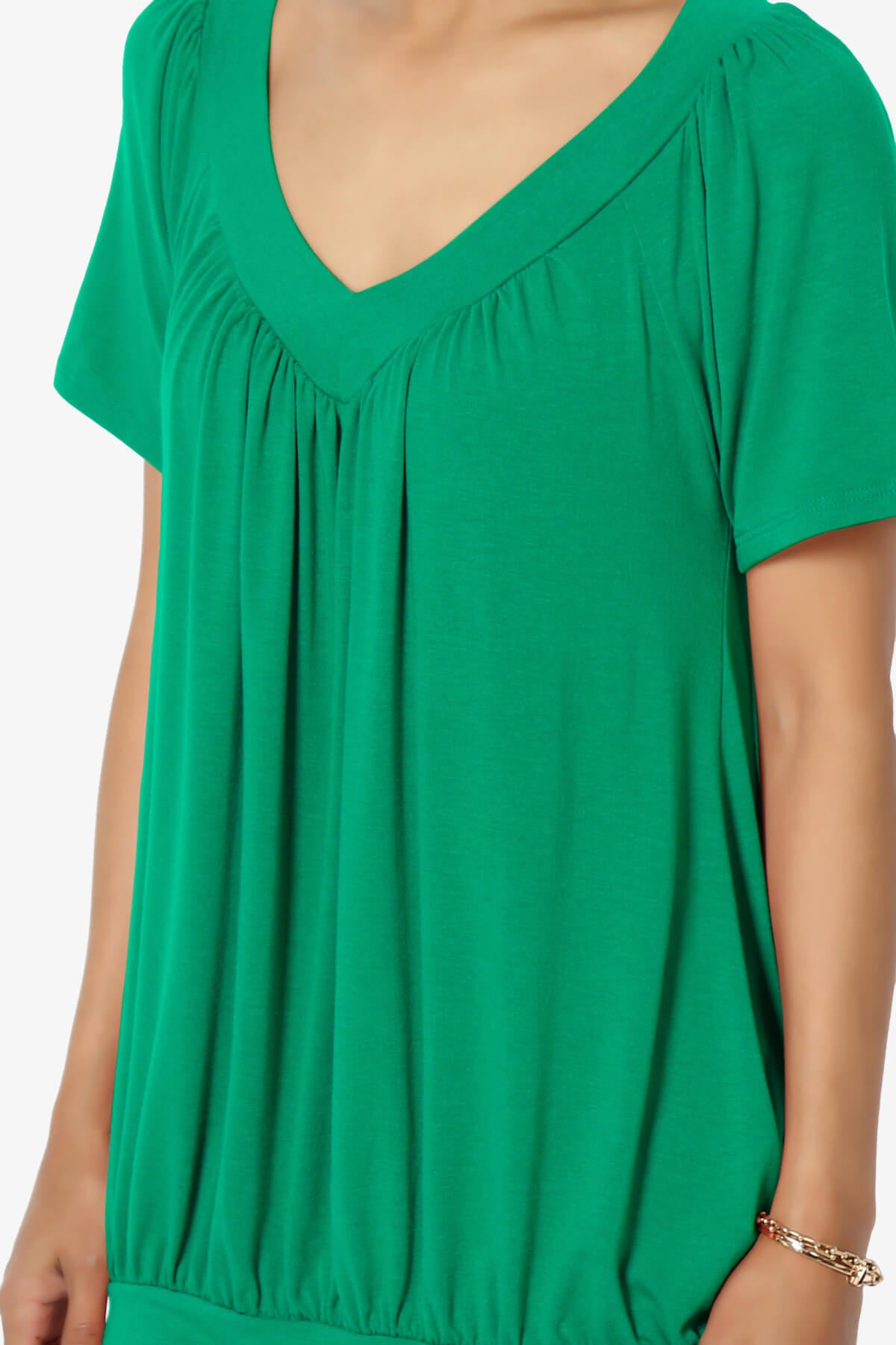 Rezume Shirred V-Neck Blouson Top KELLY GREEN_5