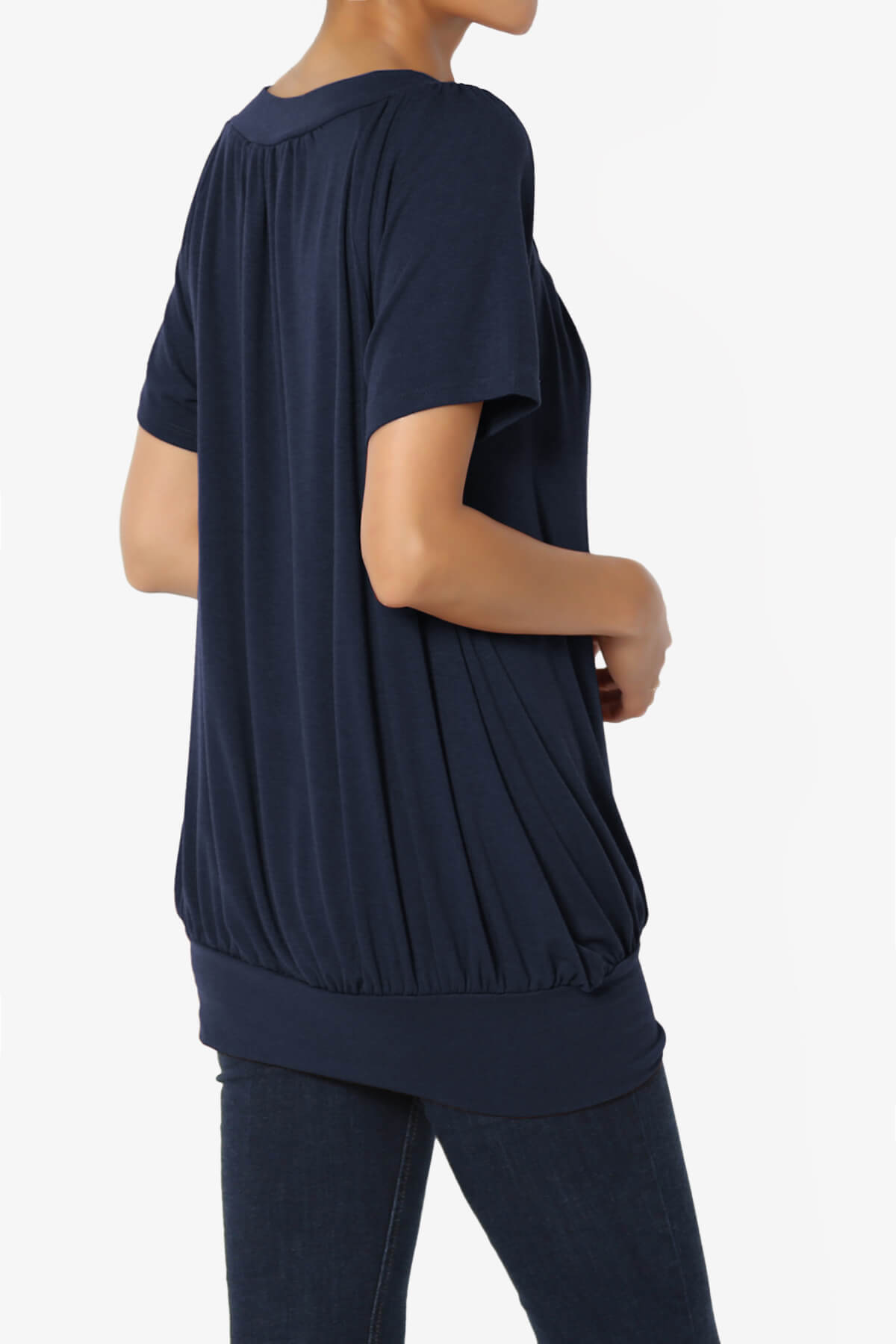 Rezume Shirred V-Neck Blouson Top NAVY_4