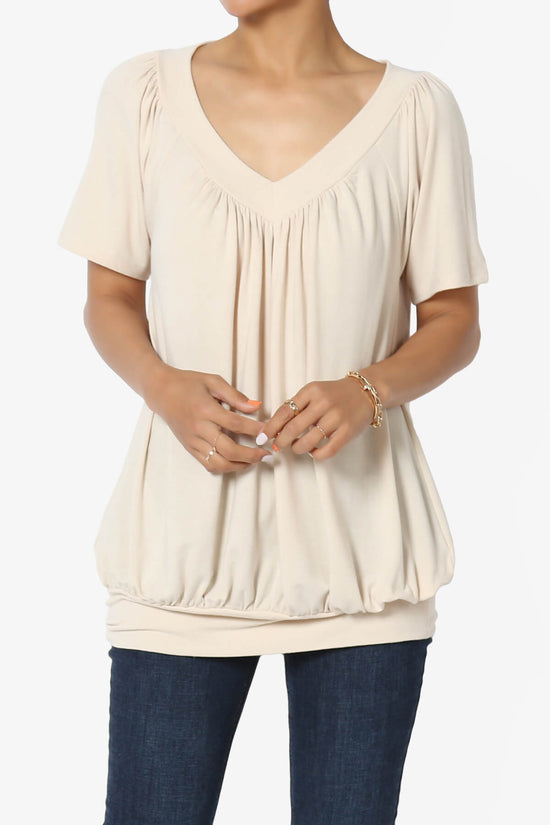 Rezume Shirred V-Neck Blouson Top TAUPE_1