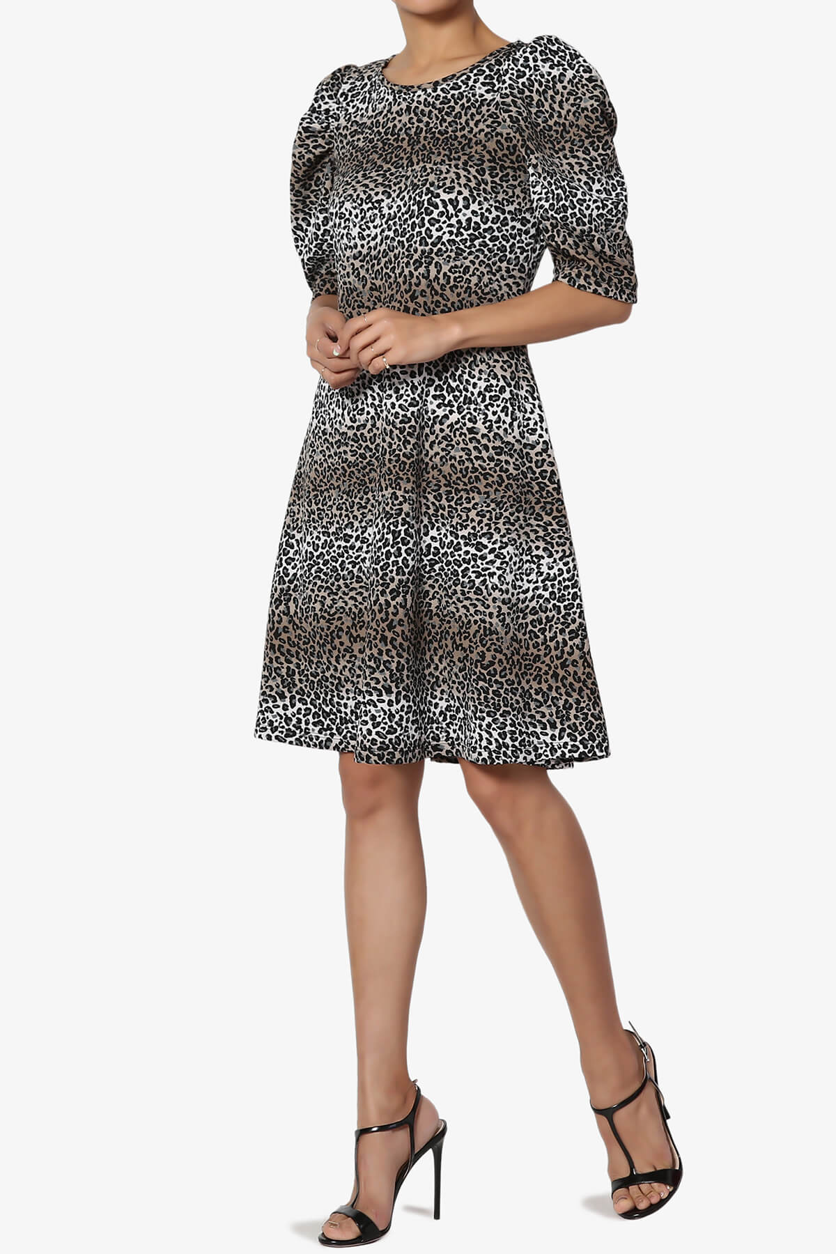Johnny Puff Sleeve Animal Print Dress BLACK_3