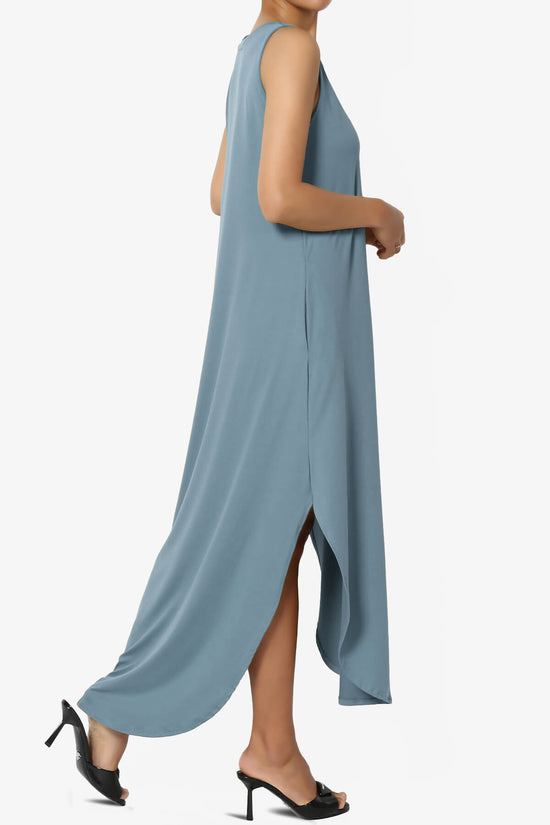 Rozlyn Sleeveless Slit Maxi Dress CEMENT_4