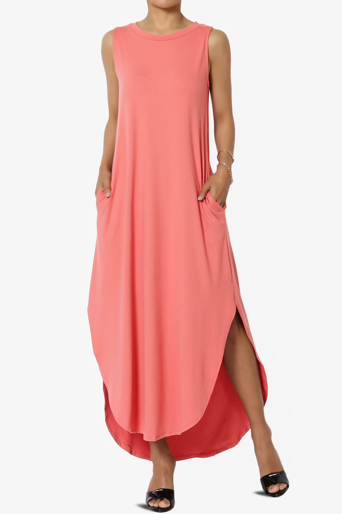 Rozlyn Sleeveless Slit Maxi Dress CORAL_1