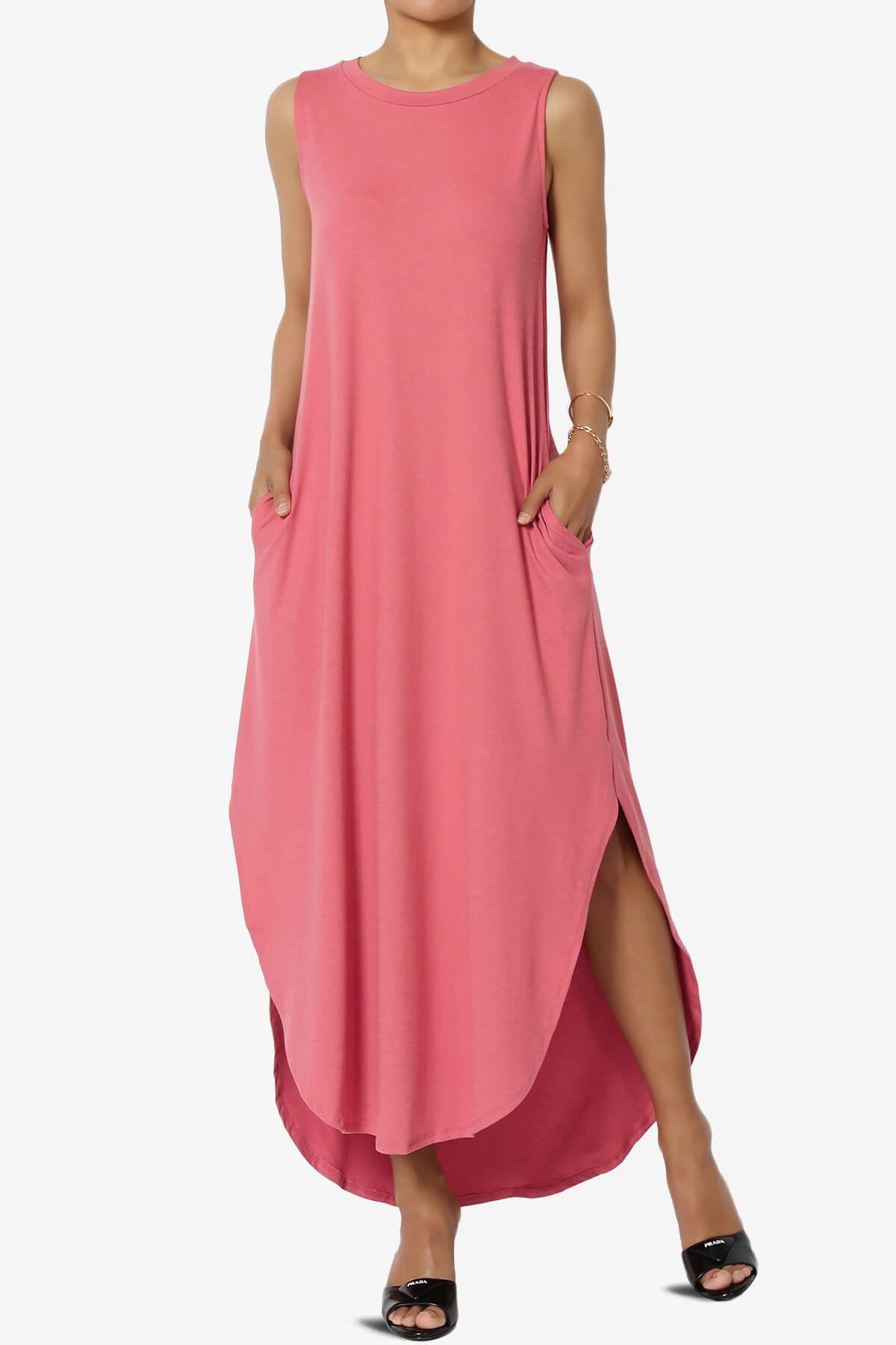 Rozlyn Sleeveless Slit Maxi Dress DESERT ROSE_1