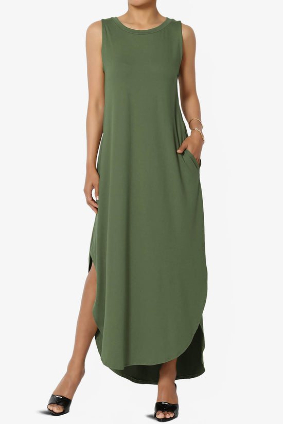 Rozlyn Sleeveless Slit Maxi Dress DUSTY OLIVE_1