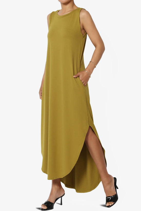 Rozlyn Sleeveless Slit Maxi Dress OLIVE MUSTARD_3