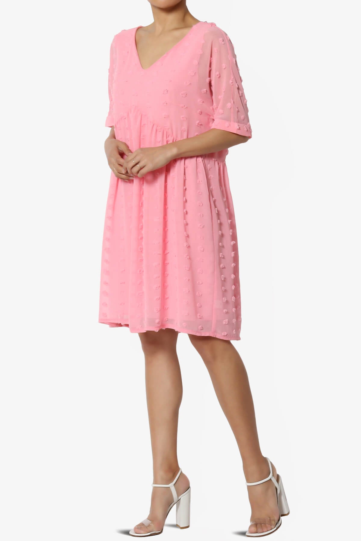 Sandra Swiss Dot Short Sleeve Babydoll Dress DARK PINK_3