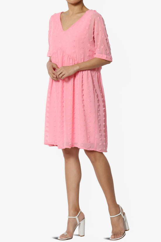 Sandra Swiss Dot Short Sleeve Babydoll Dress DARK PINK_3