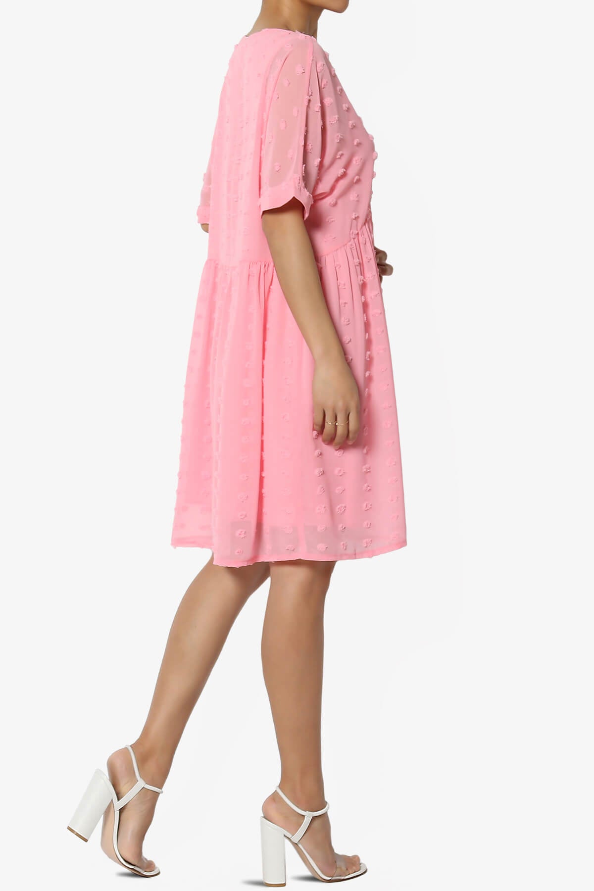 Sandra Swiss Dot Short Sleeve Babydoll Dress DARK PINK_4