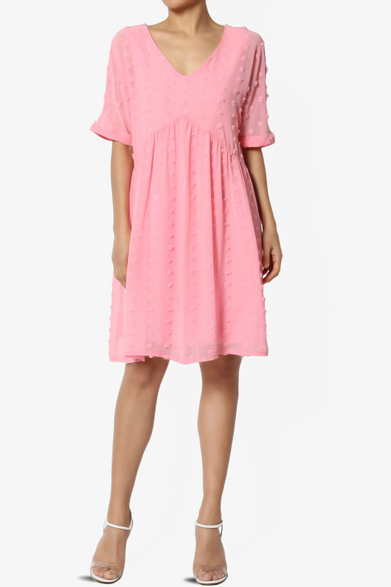 Sandra Swiss Dot Short Sleeve Babydoll Dress DARK PINK_6