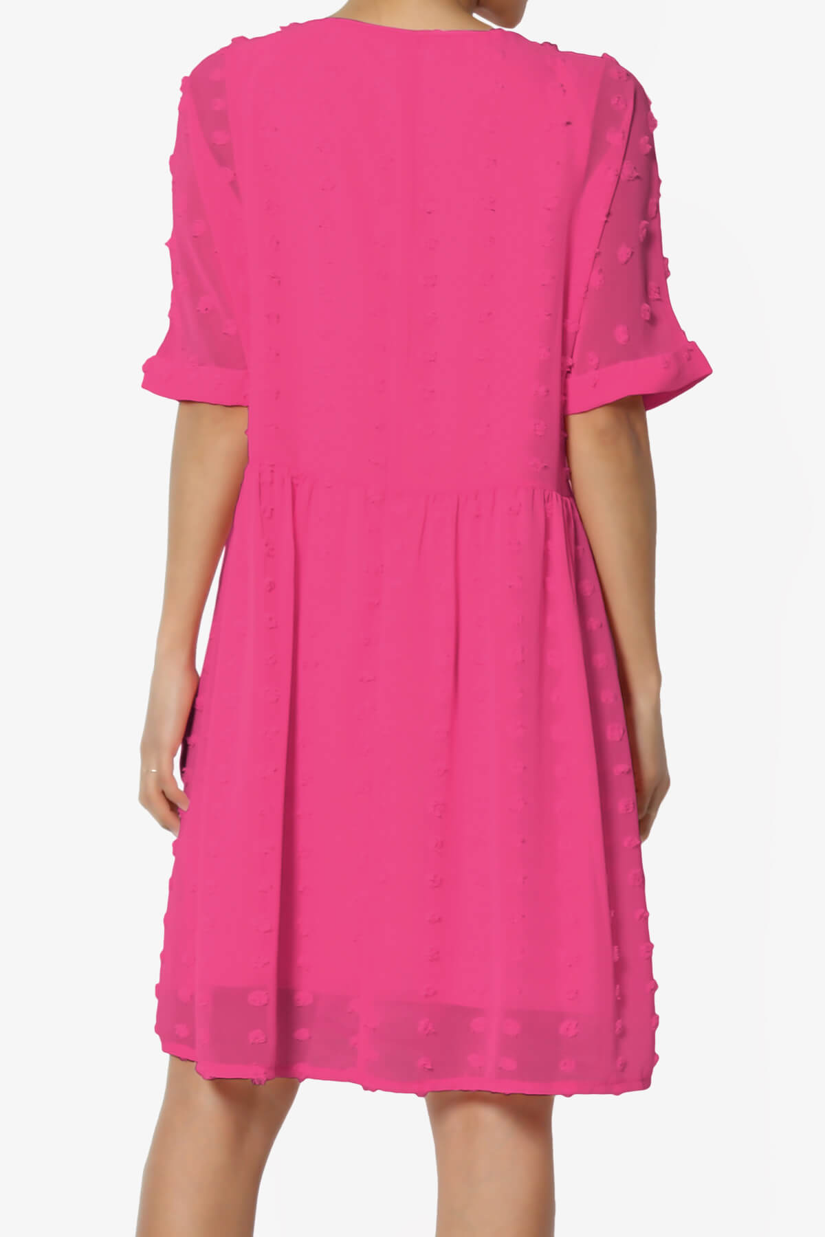 Sandra Swiss Dot Short Sleeve Babydoll Dress HOT PINK_2