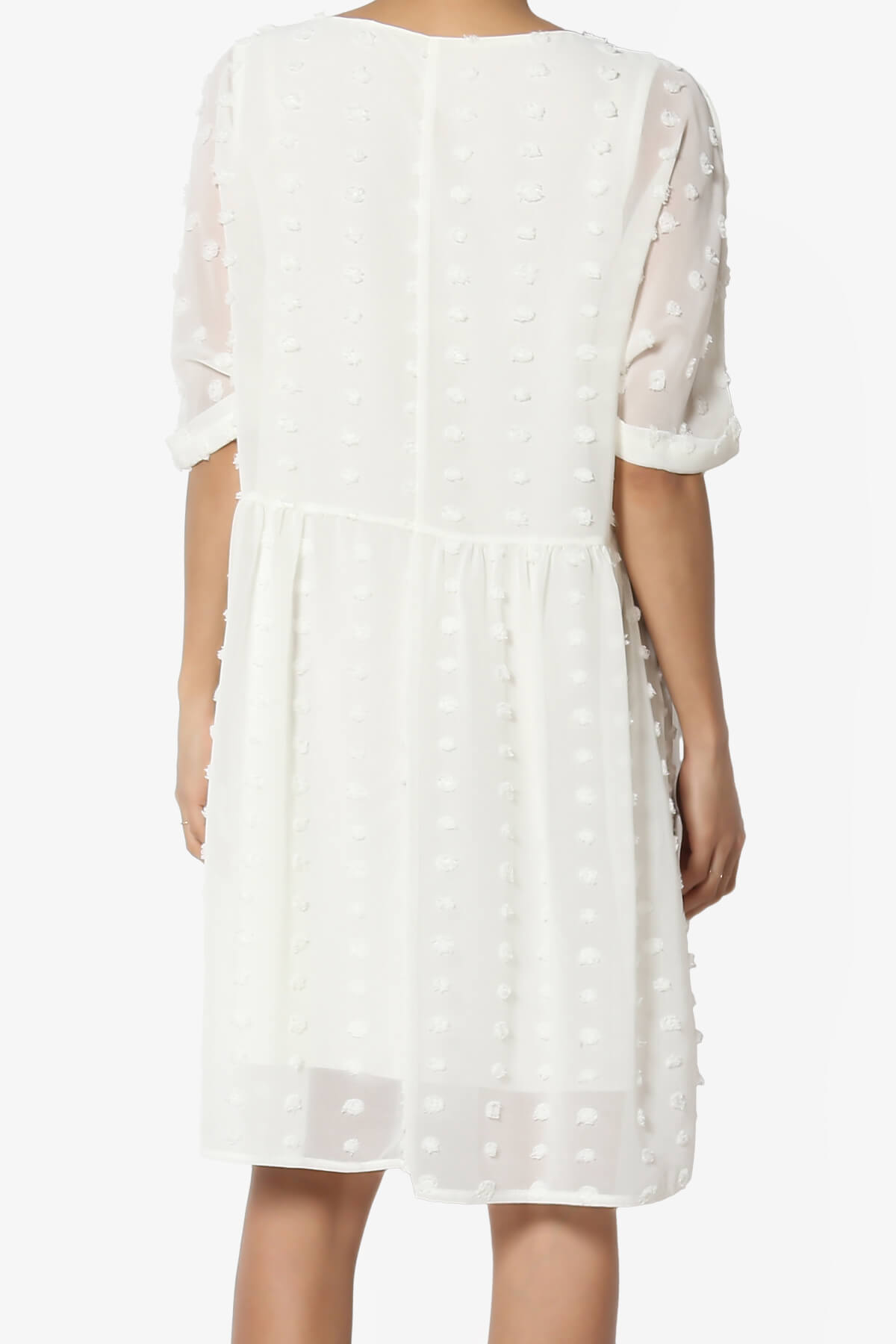 Sandra Swiss Dot Short Sleeve Babydoll Dress IVORY_2