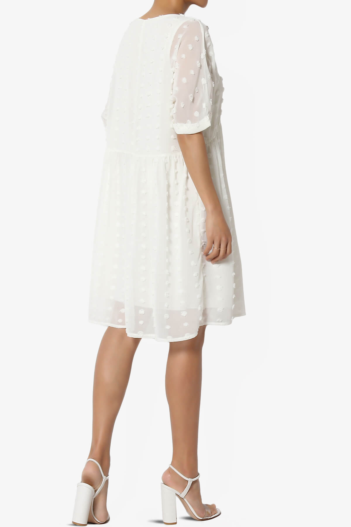 Sandra Swiss Dot Short Sleeve Babydoll Dress IVORY_4