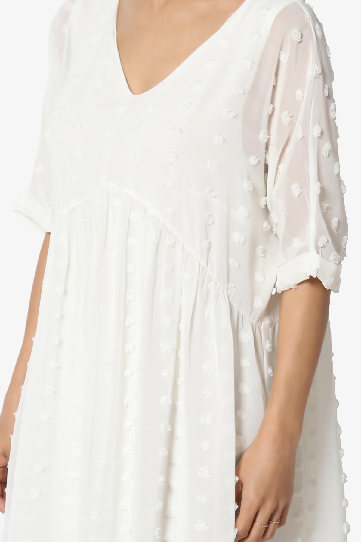 Sandra Swiss Dot Short Sleeve Babydoll Dress IVORY_5
