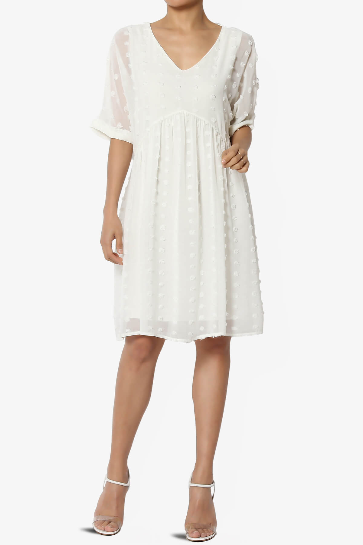 Sandra Swiss Dot Short Sleeve Babydoll Dress IVORY_6