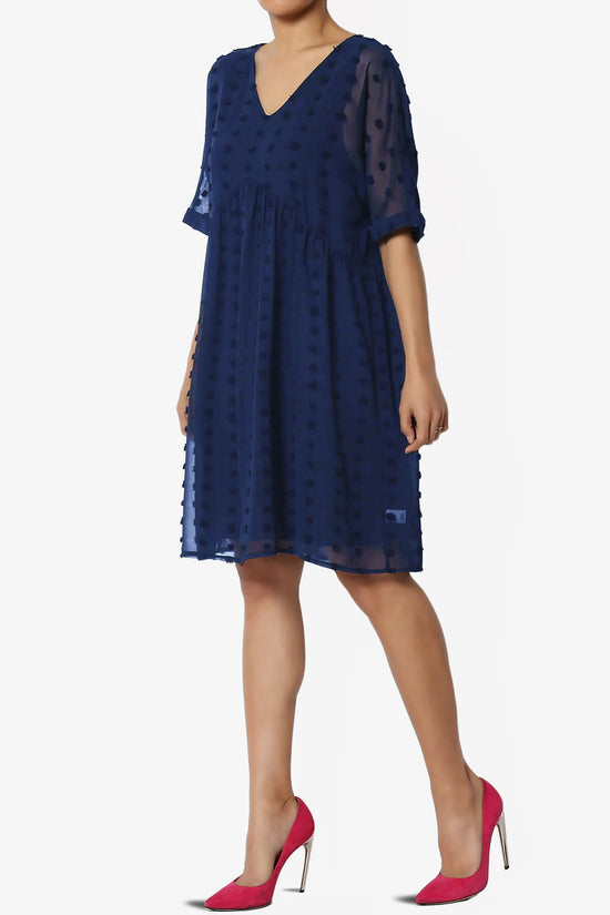 Sandra Swiss Dot Short Sleeve Babydoll Dress LIGHT NAVY_3