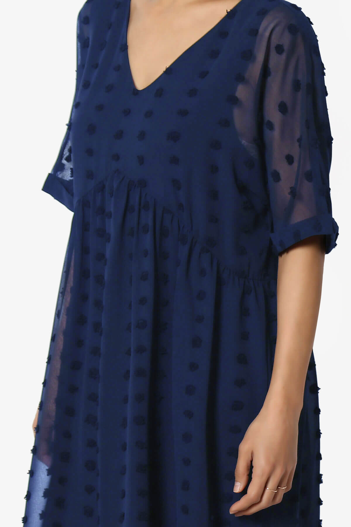 Sandra Swiss Dot Short Sleeve Babydoll Dress LIGHT NAVY_5