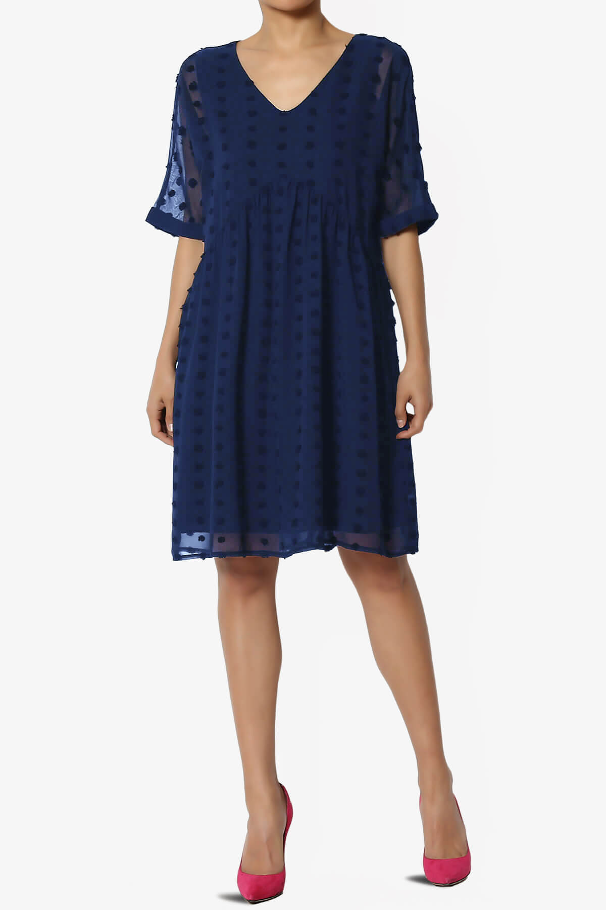 Sandra Swiss Dot Short Sleeve Babydoll Dress LIGHT NAVY_6