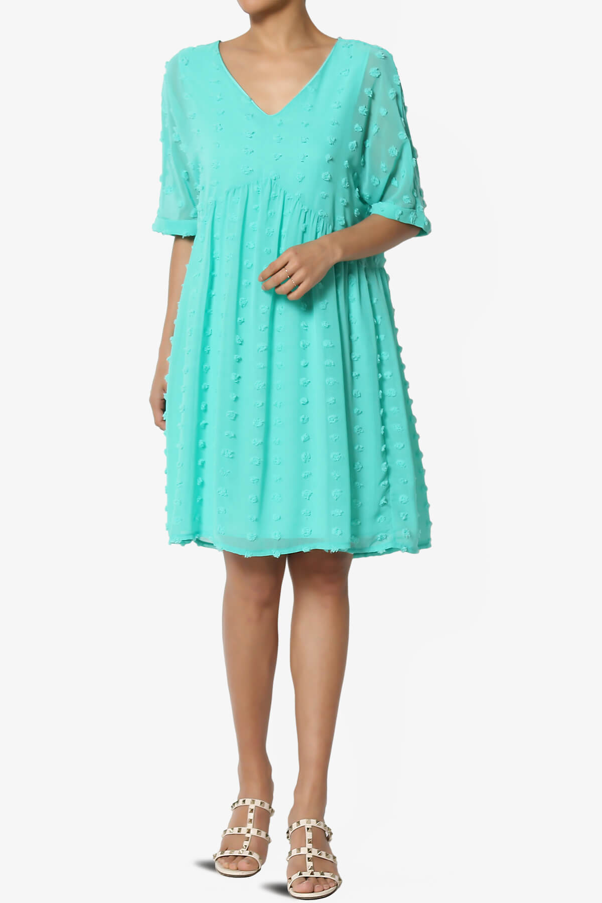 Sandra Swiss Dot Short Sleeve Babydoll Dress MINT_6