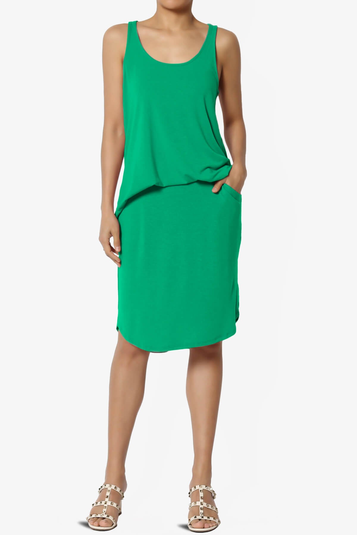 Santo Scoop Neck Loose Fit Tank Top KELLY GREEN_6