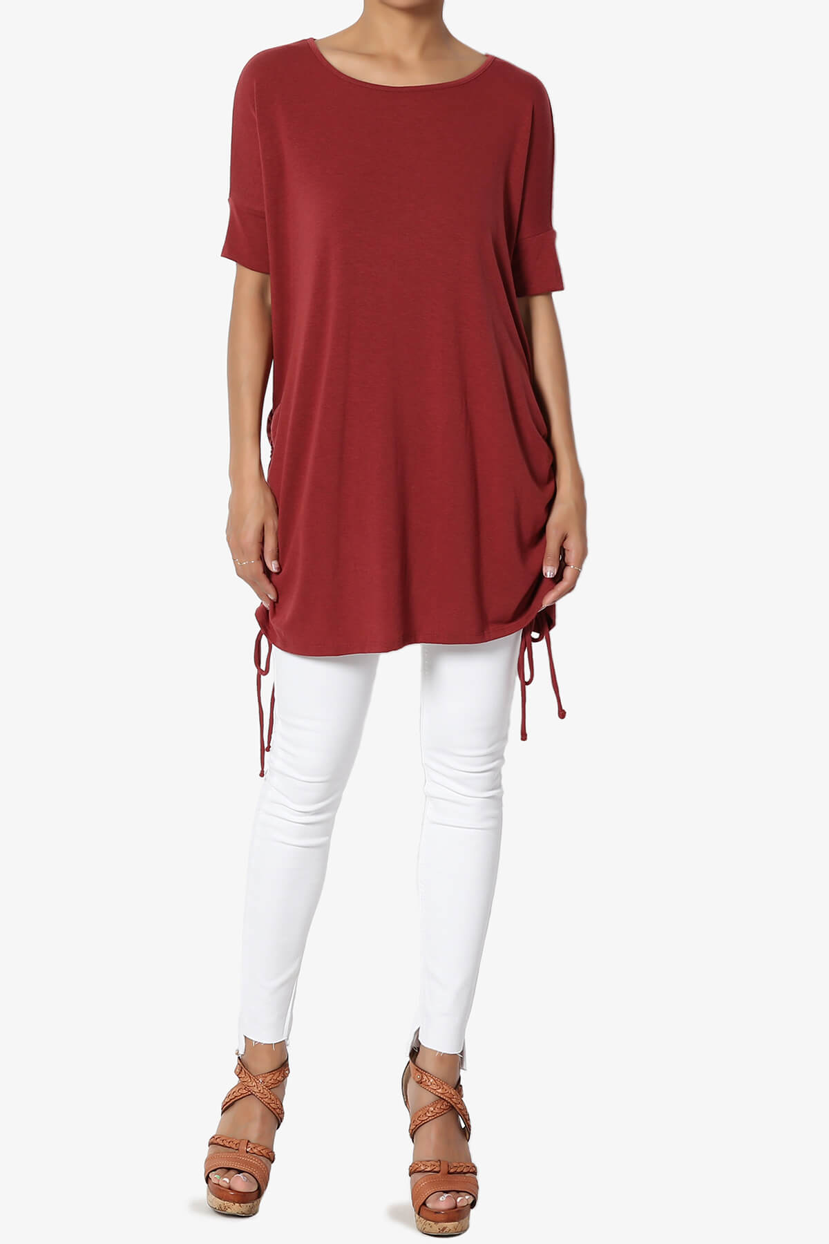 Selenna Jersey Ruched Top BRICK_6