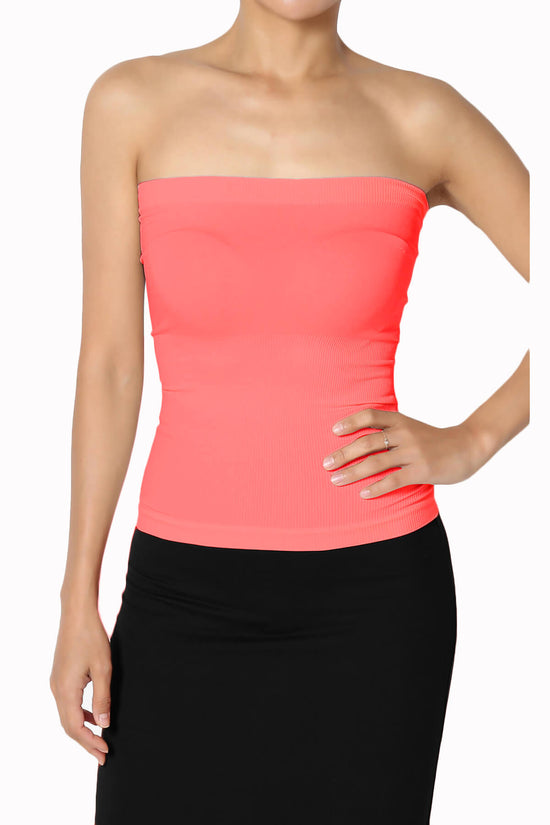 Ellenie Strapless Sealmess Tube Top NEON CORAL PINK_1