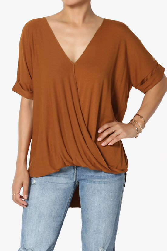 Tackle Wrap Hi-Low Crepe Knit Top ALMOND_1