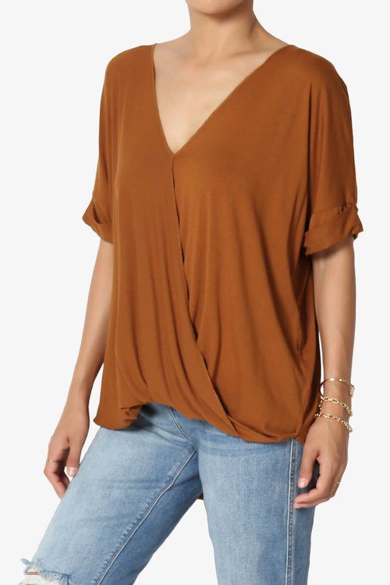 Tackle Wrap Hi-Low Crepe Knit Top ALMOND_3