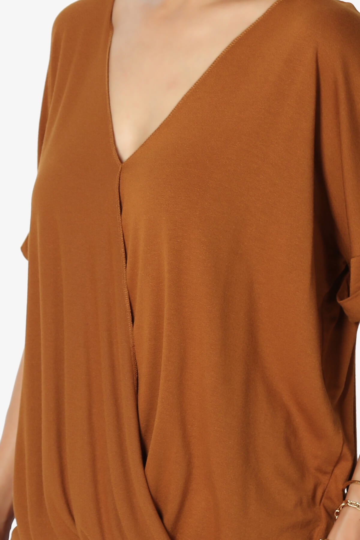 Tackle Wrap Hi-Low Crepe Knit Top ALMOND_5