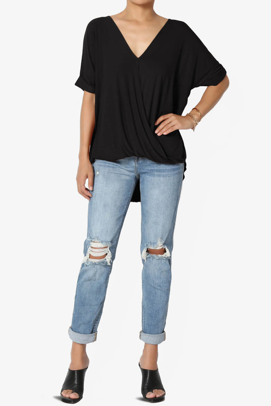 Tackle Wrap Hi-Low Crepe Knit Top BLACK_6