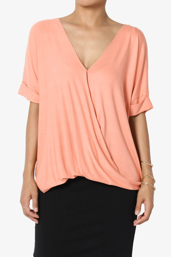 Tackle Wrap Hi-Low Crepe Knit Top CORAL_1
