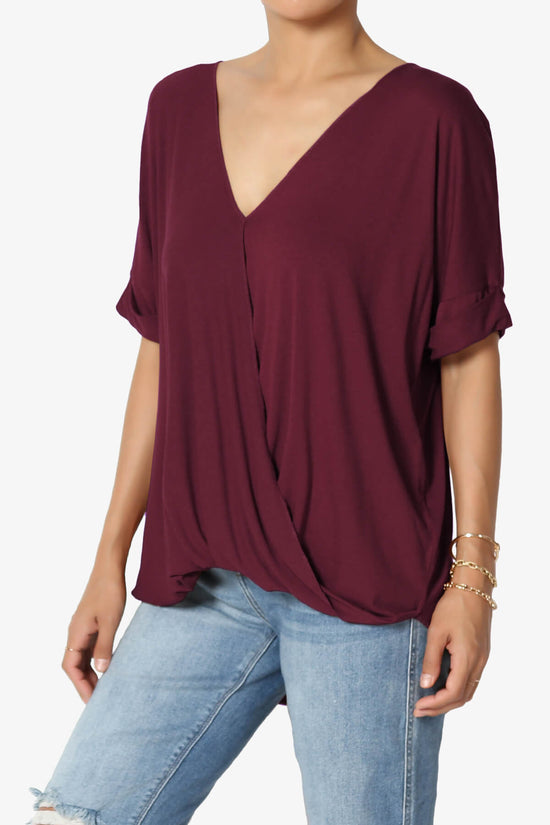 Tackle Wrap Hi-Low Crepe Knit Top DARK BURGUNDY_3