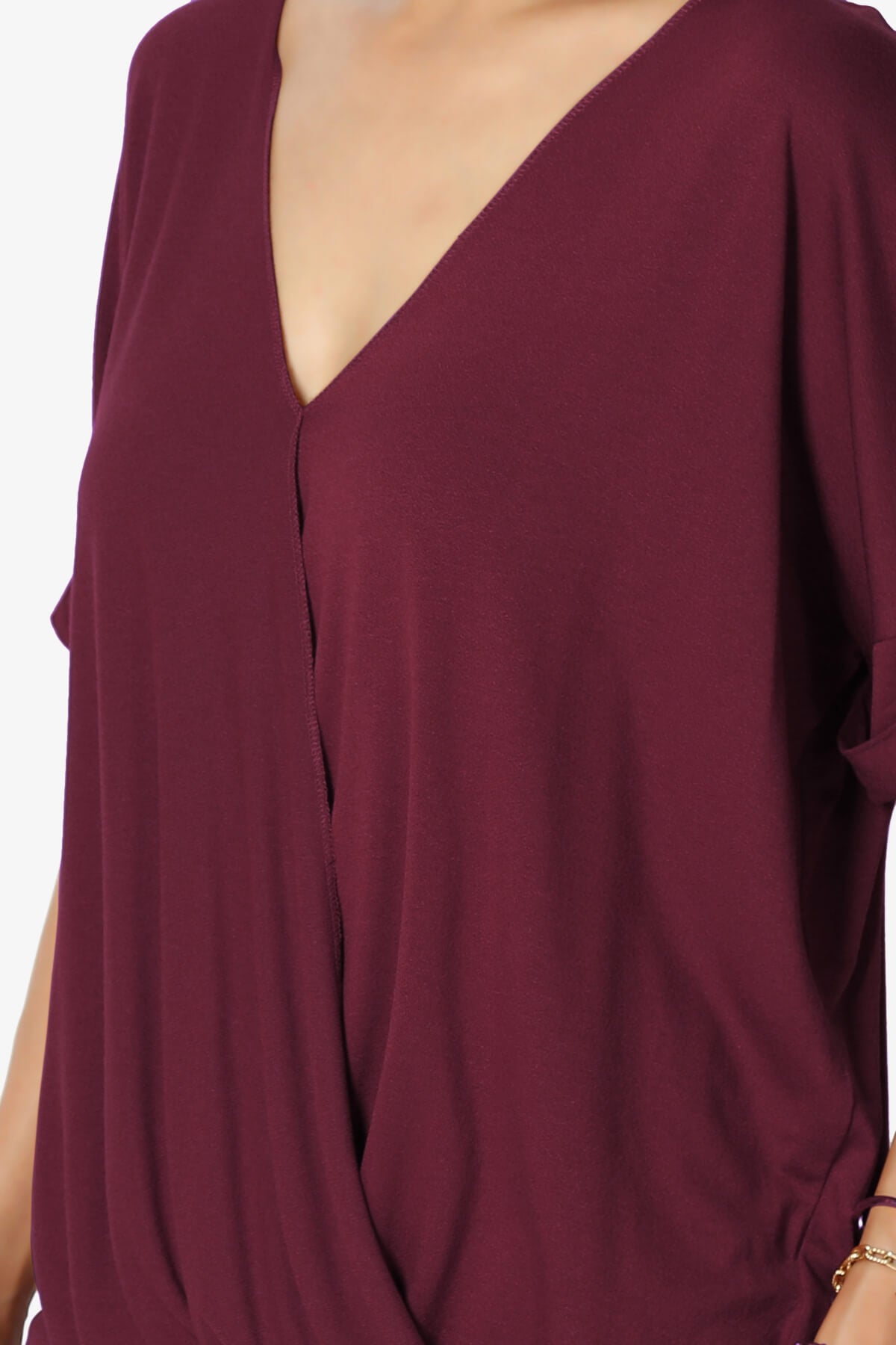 Tackle Wrap Hi-Low Crepe Knit Top DARK BURGUNDY_5