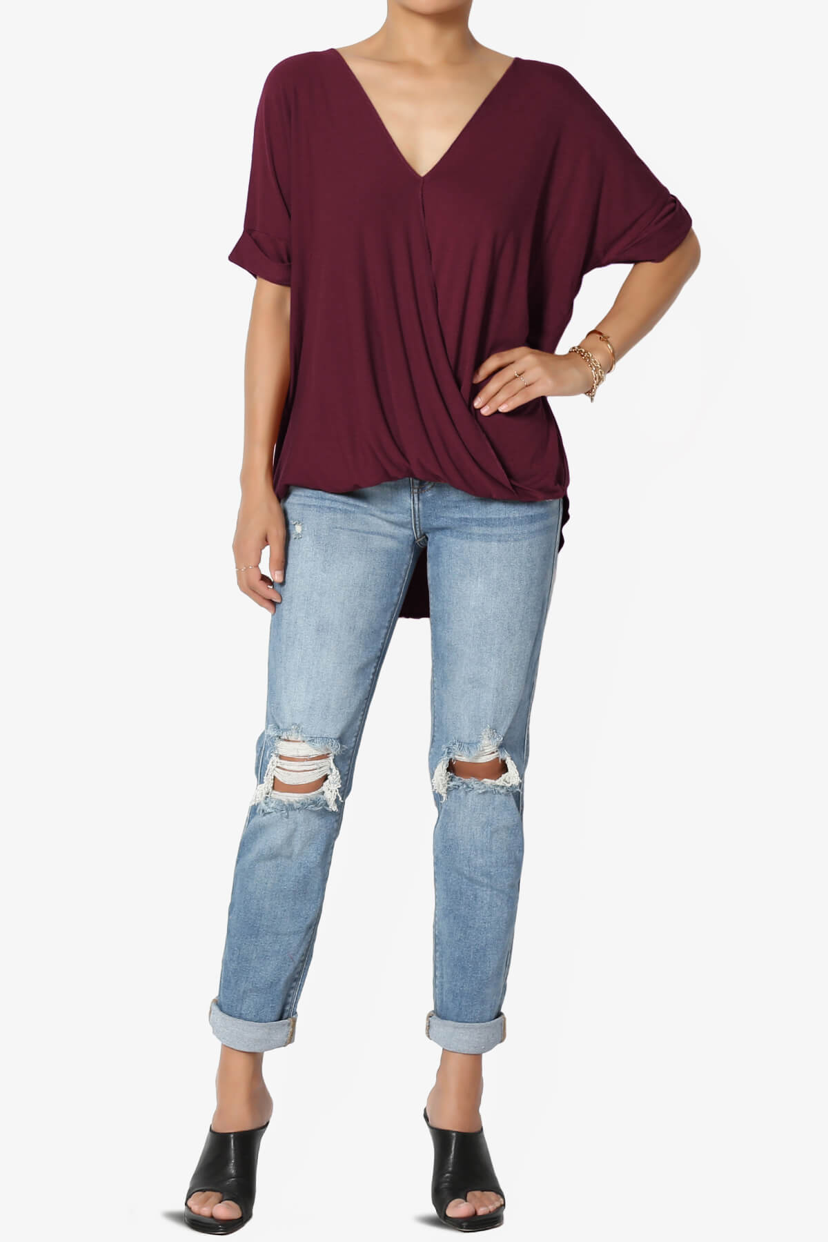 Tackle Wrap Hi-Low Crepe Knit Top DARK BURGUNDY_6