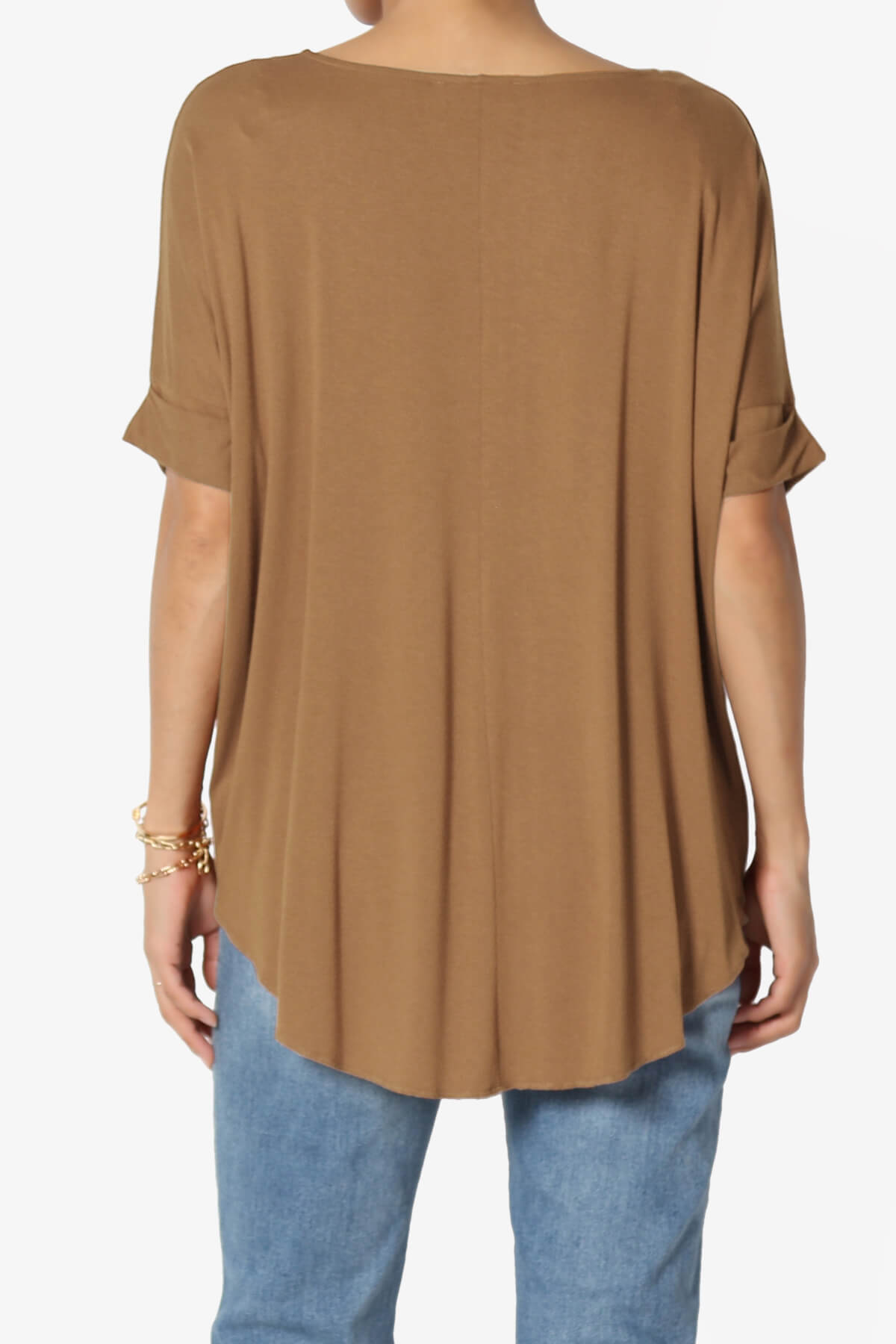 Tackle Wrap Hi-Low Crepe Knit Top DEEP CAMEL_2